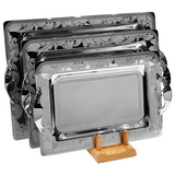 Tresors Rectangular Tray with Handles, 3 Pieces -Made in Italy -Silver -Stainless Steel 18/10