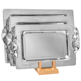 Tresors Rectangular Tray with Handles, 3 Pieces -Made in Italy -Silver -Stainless Steel 18/10