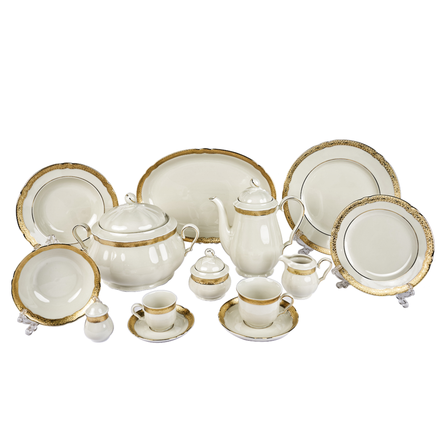 Falkenporzellan Dinner Set, 112 Pieces - Gold - Porcelain