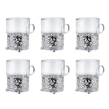 Queen Anne 6 Tea Glasses Royal Strip -7x9cm -Silver Plated