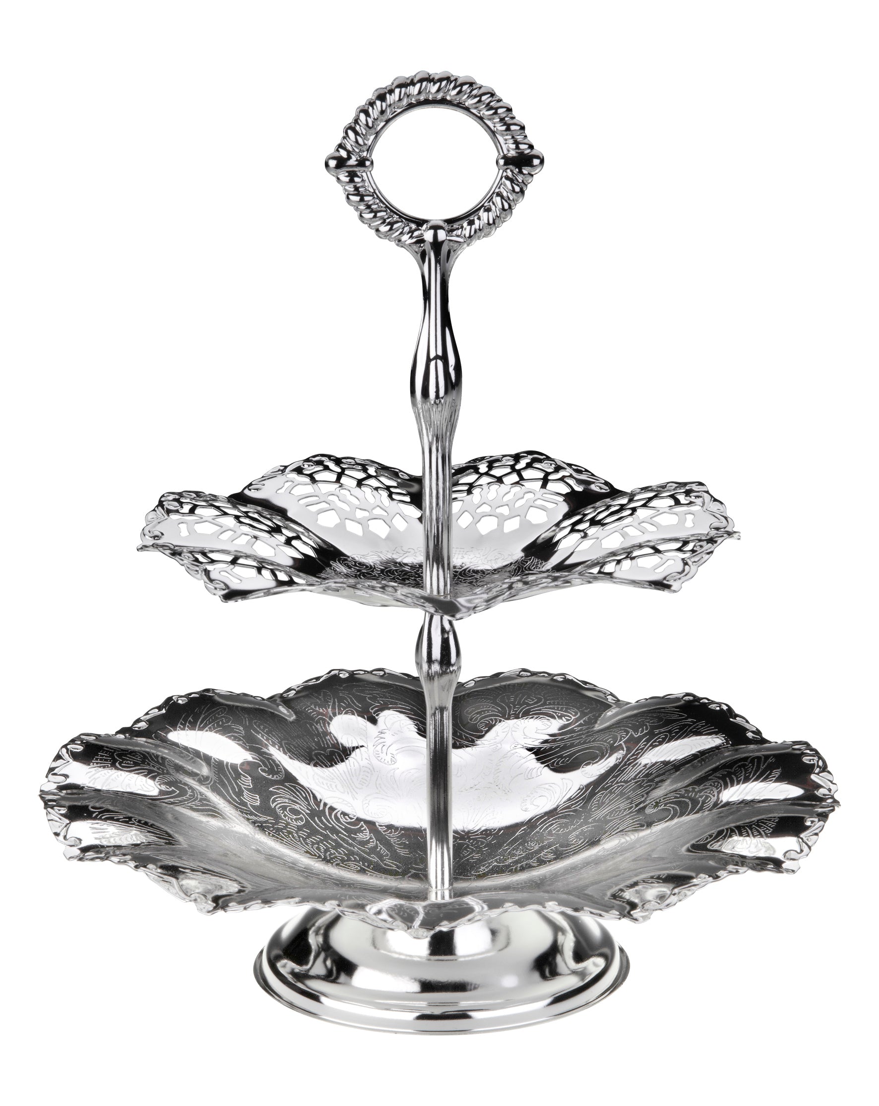 Queen Anne 2 Tier Wavy Edge Cake Stand -27x23cm -Silver Plated