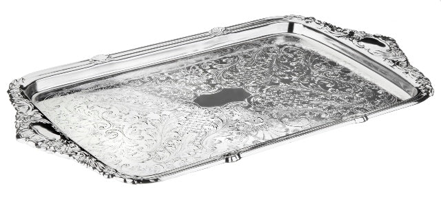 Queen Anne Oblong Tray Integral Handle -49x28cm -Silver Plated