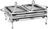 Queen Anne Rectangular Food Warmer with Handles and Candle Holders, 2 Pieces -41x28x19cm