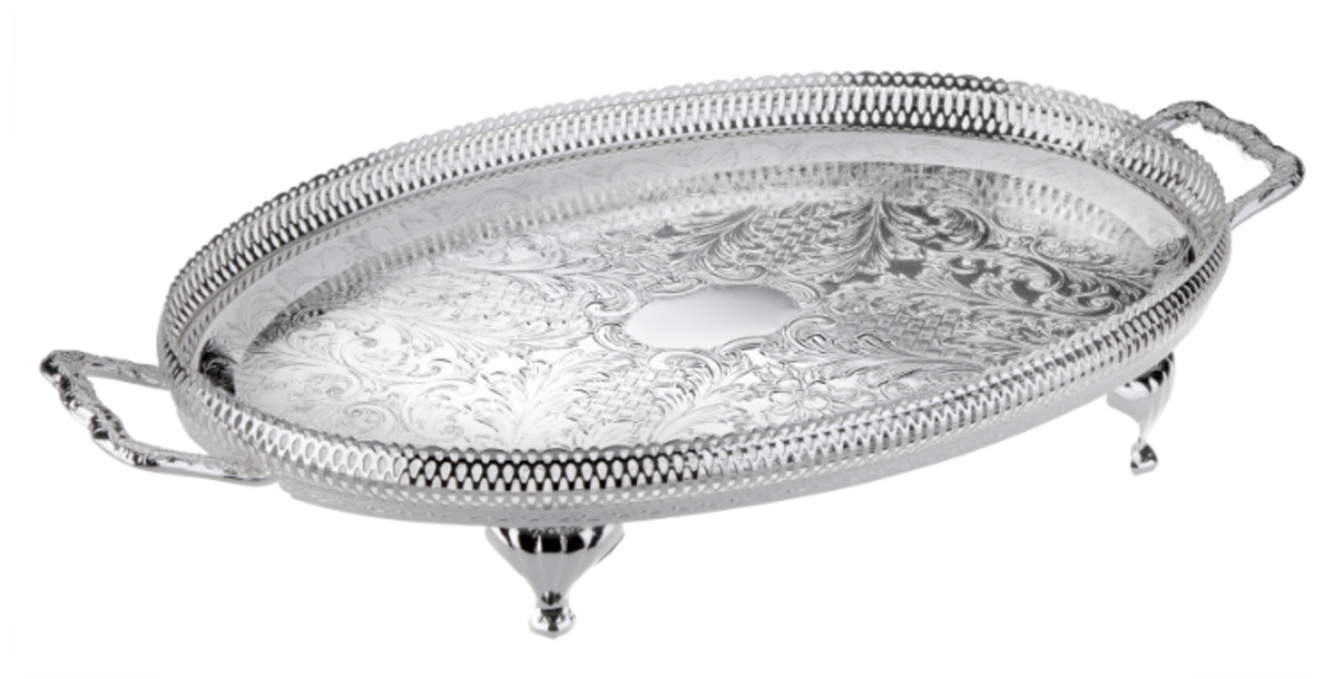 Queen Anne Oval Tray with Handles and Legs -47x25.5cm -Silver Plated