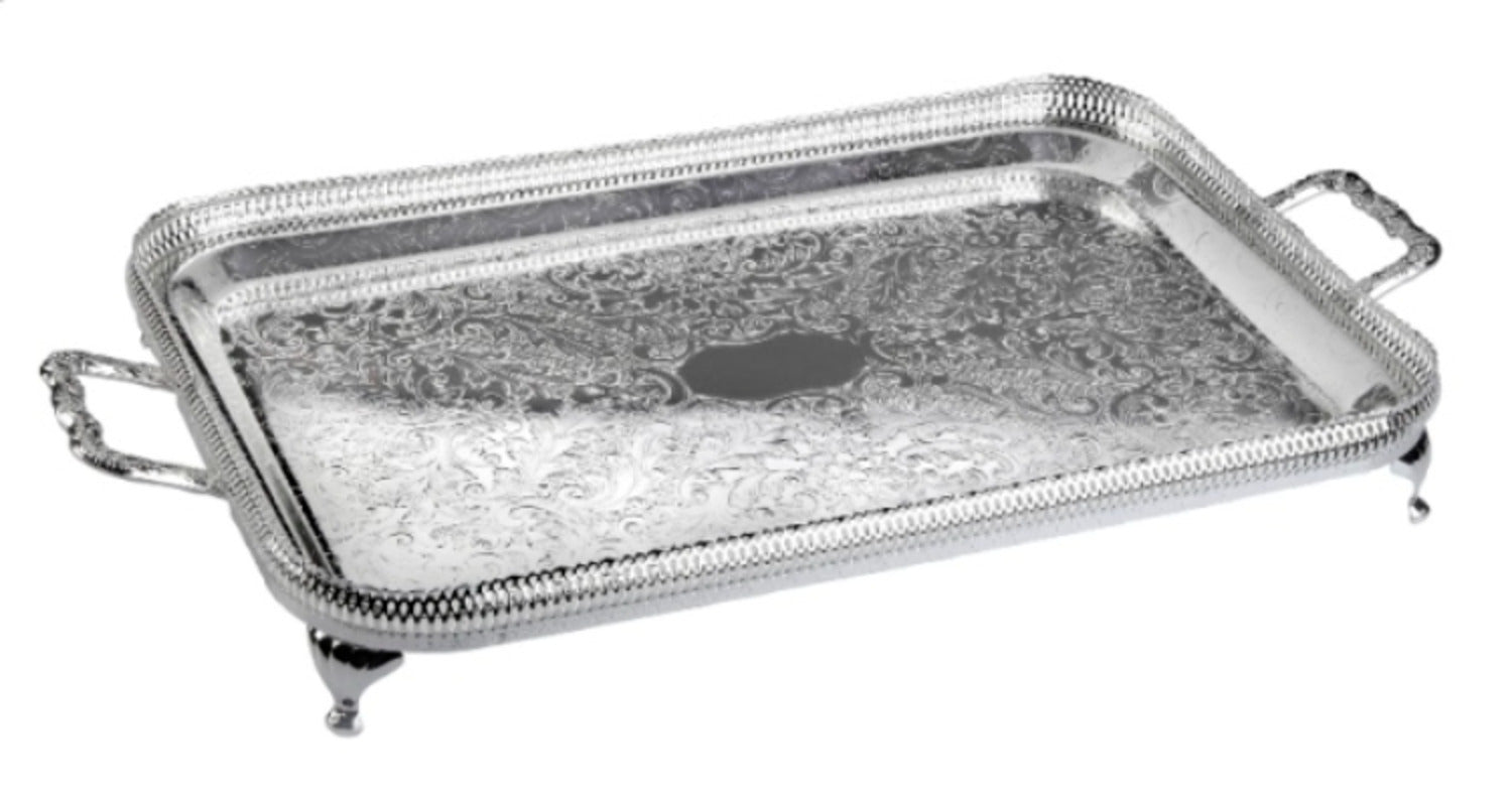 Queen Anne Oblong Tray with Handles & Legs -43x24cm -Silver Plated