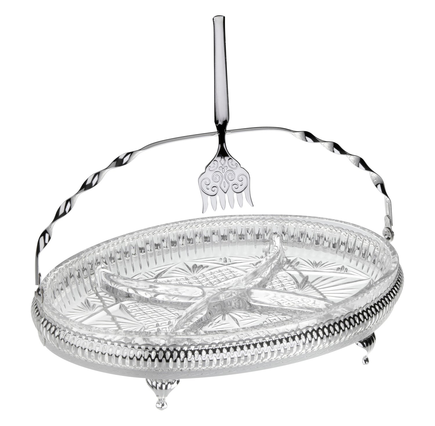 Queen Anne Hors d'oeuvre 4 Division Oval Patterned with Serving Fork -29x20cm