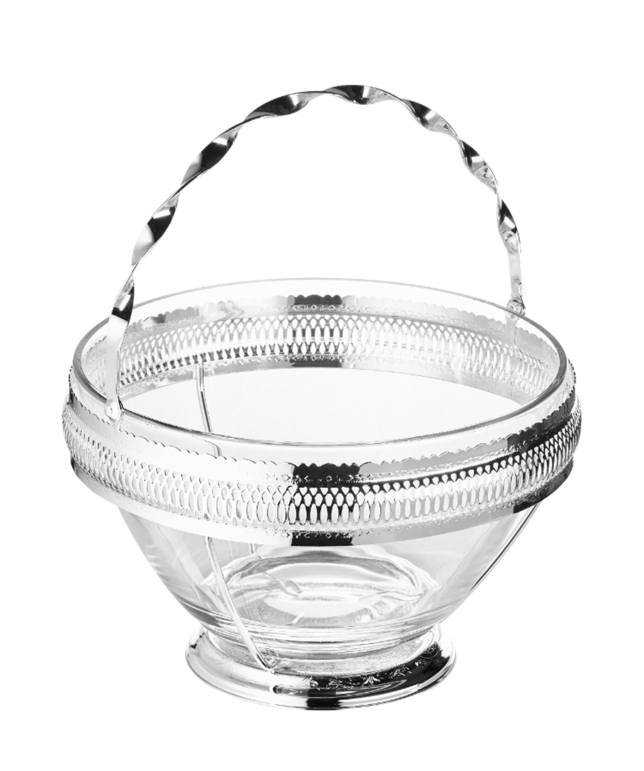 Queen Anne Large Deep Glass Fruit Bowl -24.5 Diax16.5cm -Silver Plated