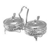 Queen Anne Double Jam with 2 Glass Dishes and 2 Spoons -25.7x12cm -Silver Plated