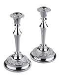 Queen Anne Tall Candlesticks with Rose Design, 2 Pieces -21cm -Silver Plated