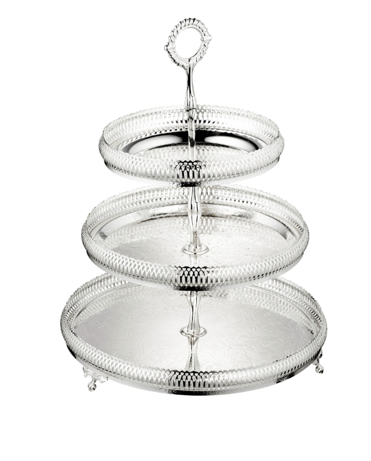 Queen Anne 3 Tier Cake Stand -Top 18, Middle 23 Dia, Bottom 28 Dia cm -Silver Plated