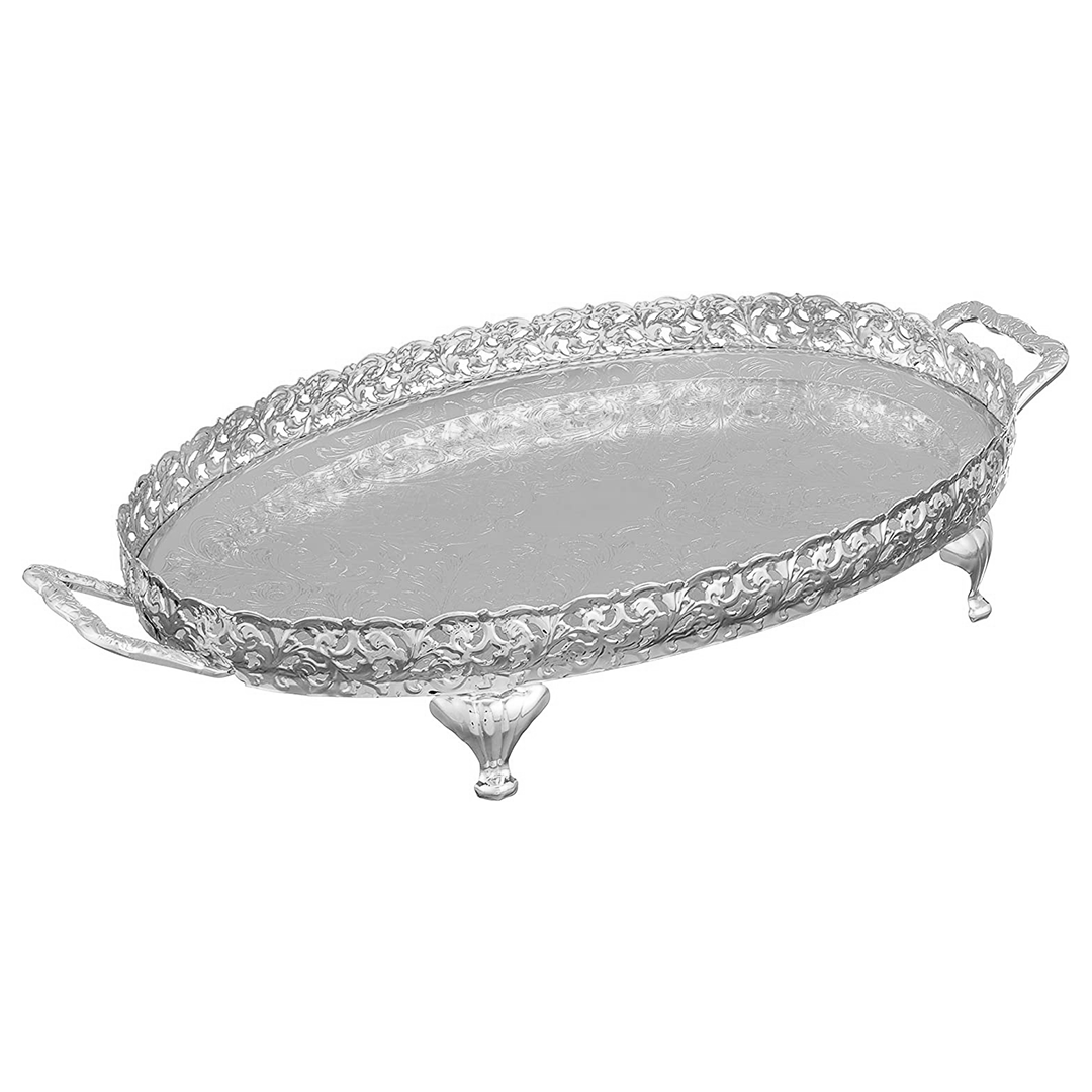 Queen Anne Oval Tray with Handles & Legs -47x25.5cm -Silver Plated