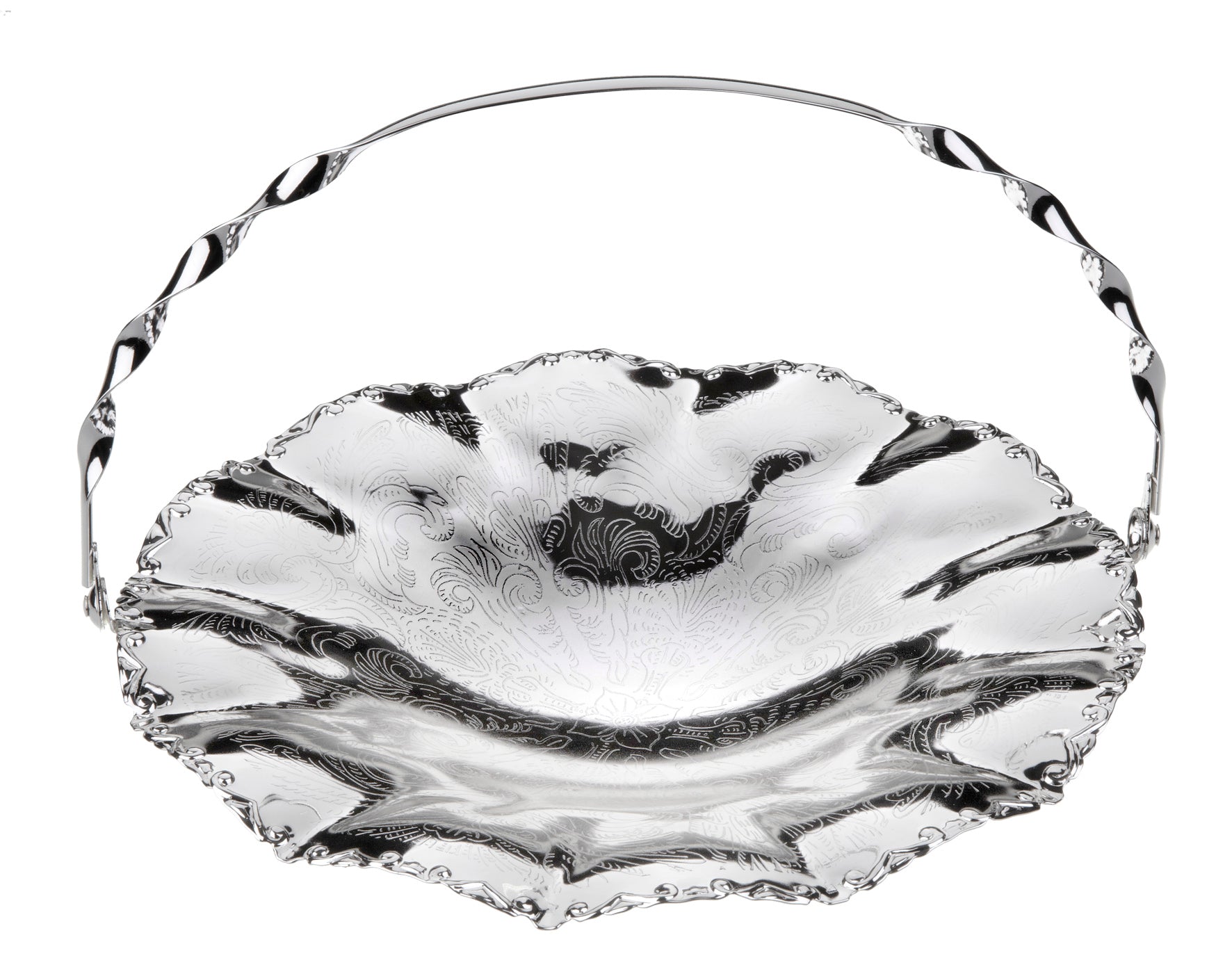 Queen Anne Wavy Edge Plate with Swing Handle & Base -23cm -Silver Plated