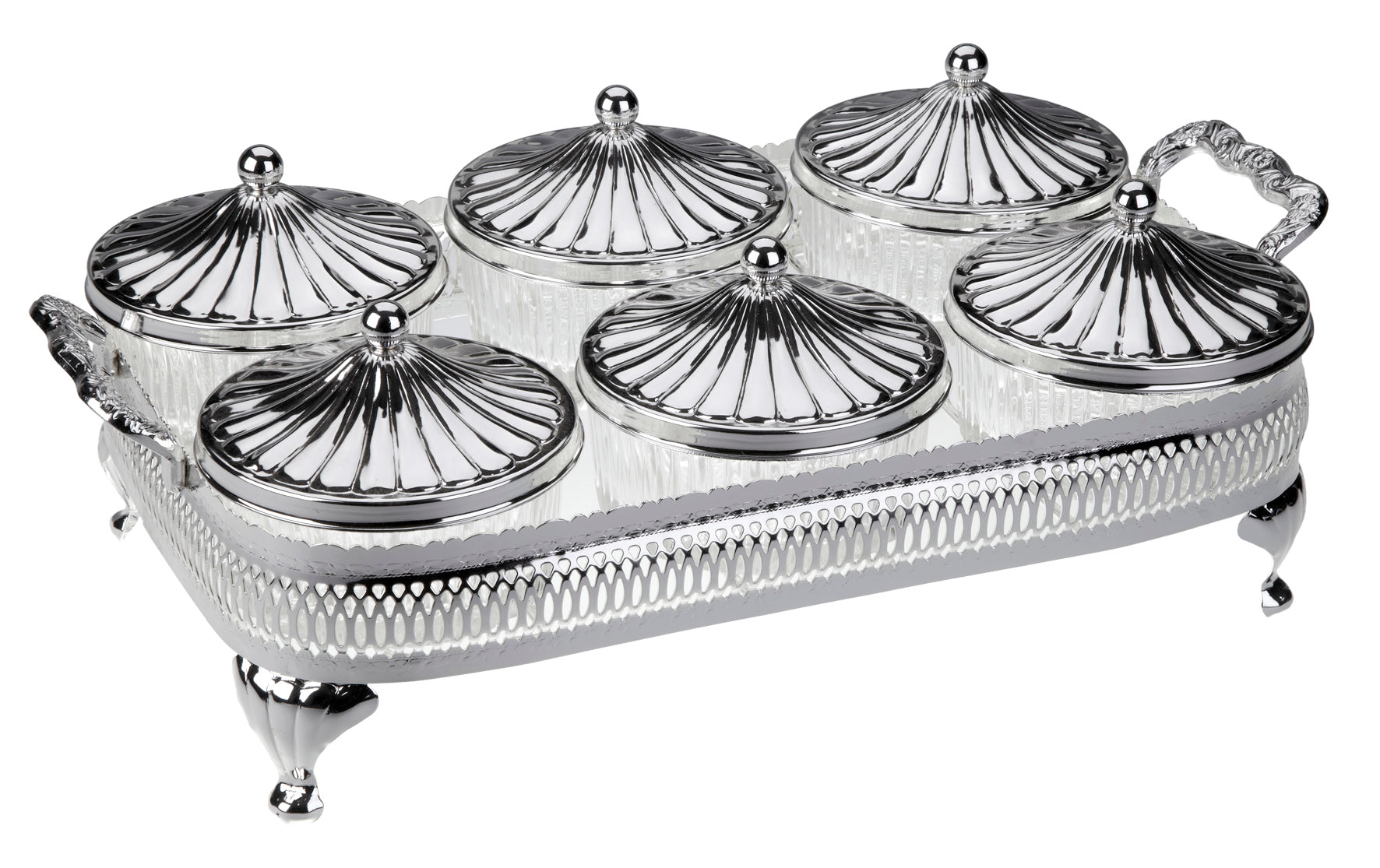 Queen Anne Round Bowl Set, 6 Pieces -37.5x20.5cm -Silver Plated