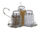 Queen Anne Leaf Design Base with Side Handle, 3 Glass Cruet Bottles -13.5 cm