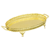 Queen Anne Oval Tray with Handles and Legs -47x25.5cm -Gold Plated