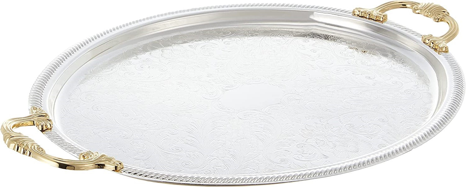 Queen Anne Shallow Oval Tray with Gold Handles -50.5x33cm