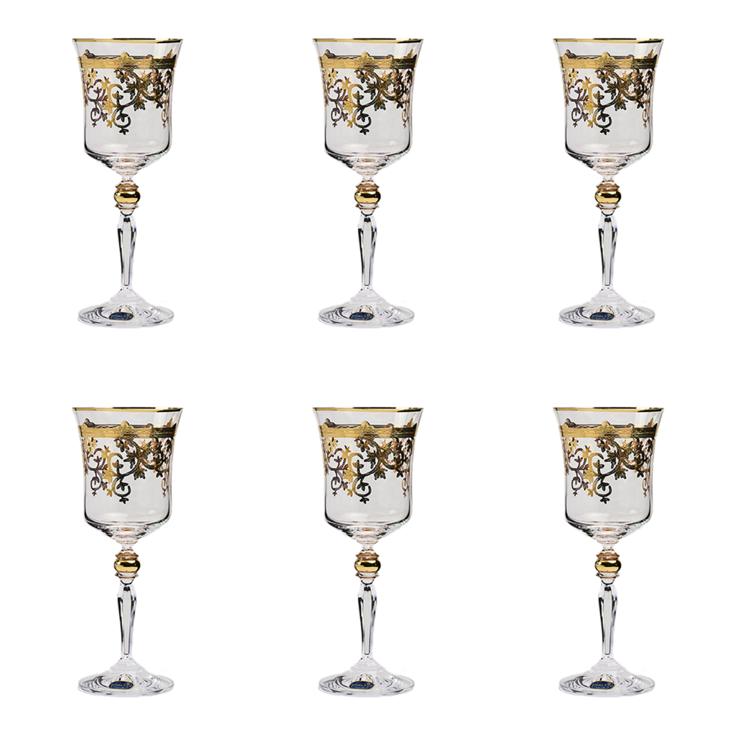 Bohemia Crystal Goblet Set, 6 Pieces -Gold -220 ml