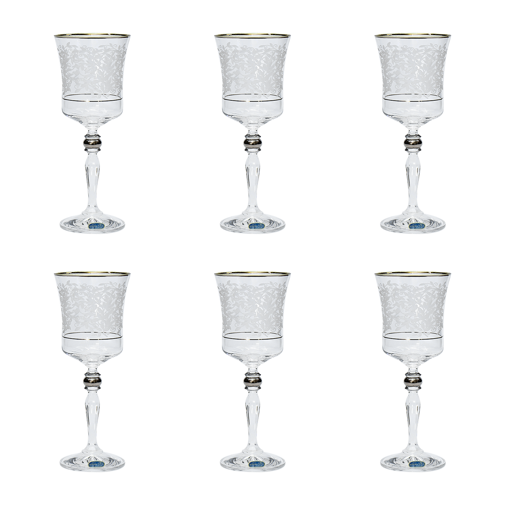 Bohemia Crystal Goblet Set, 6 Pieces -Silver -220 ml