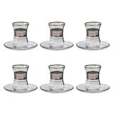 Pasabahce Istikana with Saucer Set, 12 Pieces -Silver