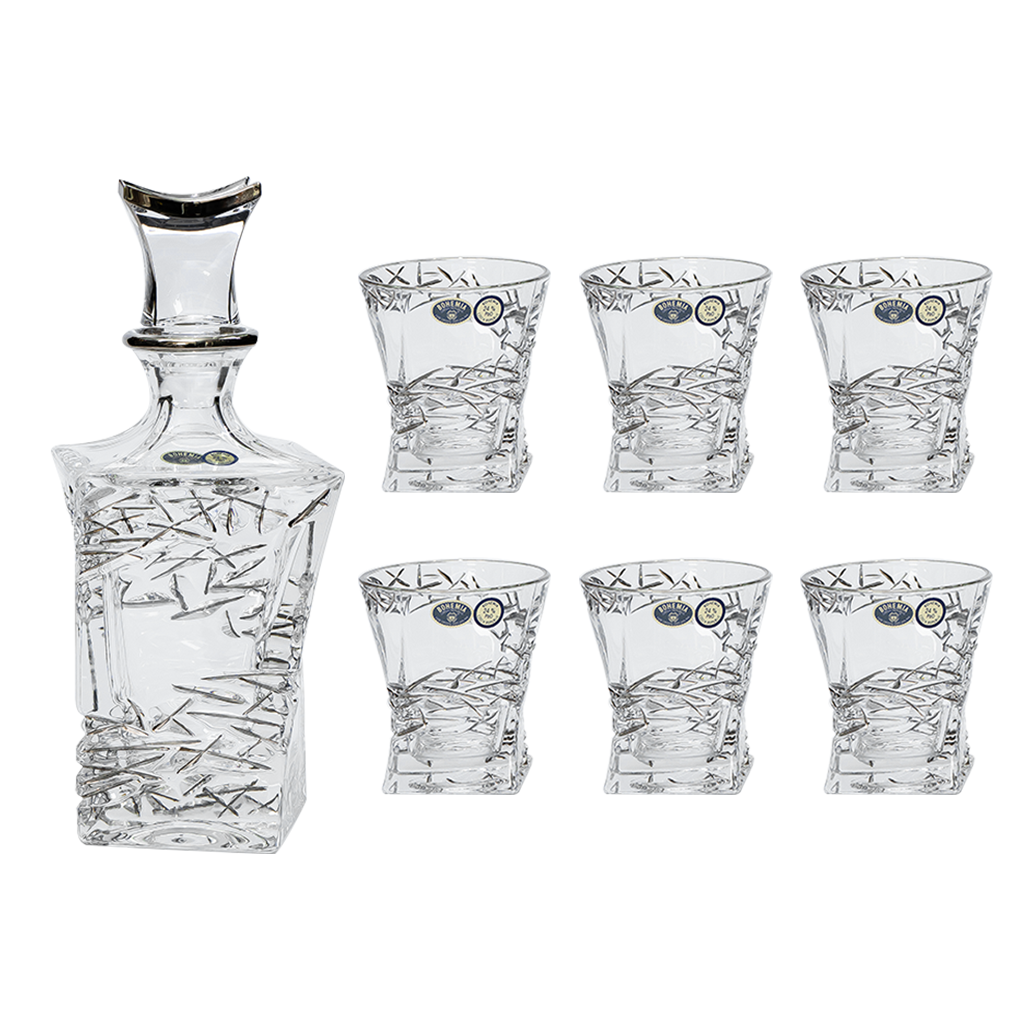 Bohemia Crystal Bottle & Tumbler, 7 Pieces -Silver