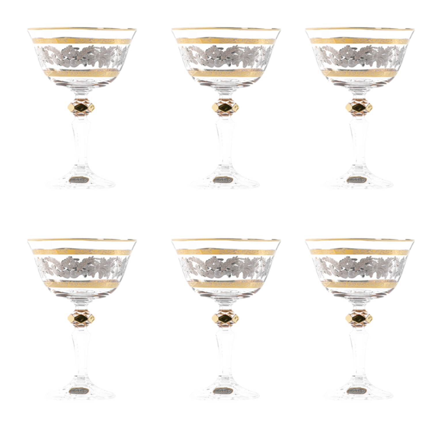 Bohemia Crystal Cocktail Set, 6 Pieces -Silver & Gold -180 ml