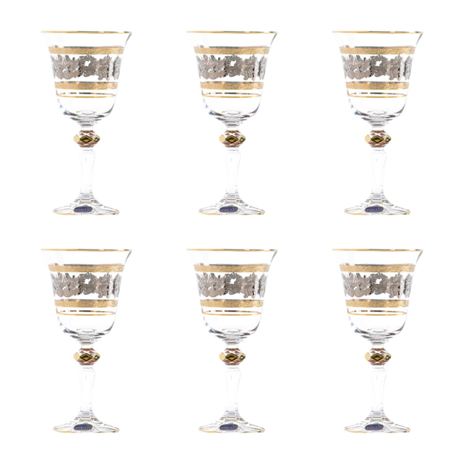 Bohemia Crystal Goblet Set, 6 Pieces -Silver & Gold -185 ml