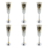 Bohemia Crystal Flute Set, 6 Pieces -Silver & Gold -150 ml