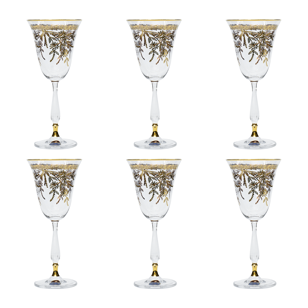 Bohemia Crystal Goblet Set, 6 Pieces -Gold -185 ml
