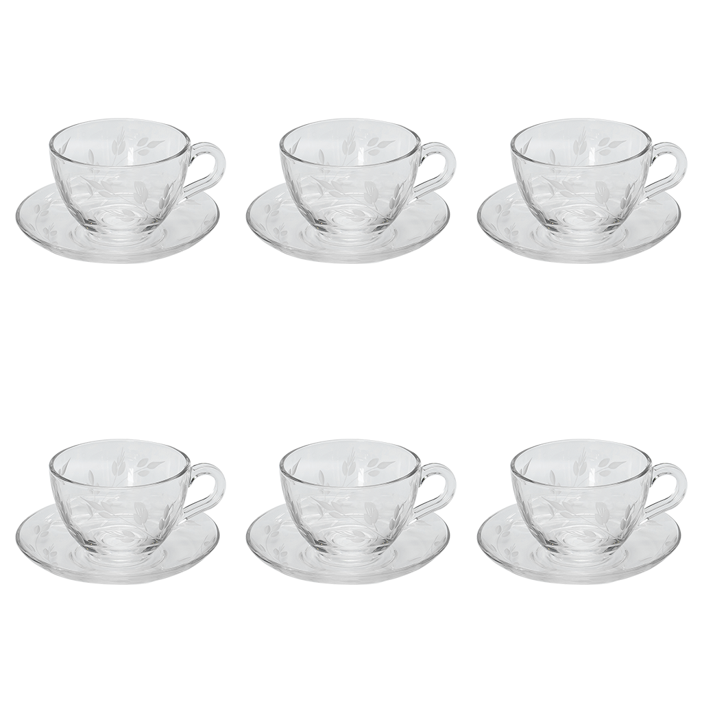 Pasabahce Tea Cup with Saucer Set, 12 Pieces