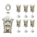 Bohemia Crystal Bottle & Goblet Set , 7 Pieces -Silver