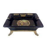 Limoge Rostema Square Ashtray with Gold Plated Legs -Romeo & Juliet -Cobalt Blue & Gold -7x16x19 cm