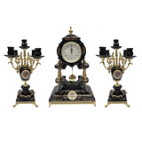 Limoge Rostema Table Clock and Candle Holder, 3 Pieces -Cobalt Blue & Gold