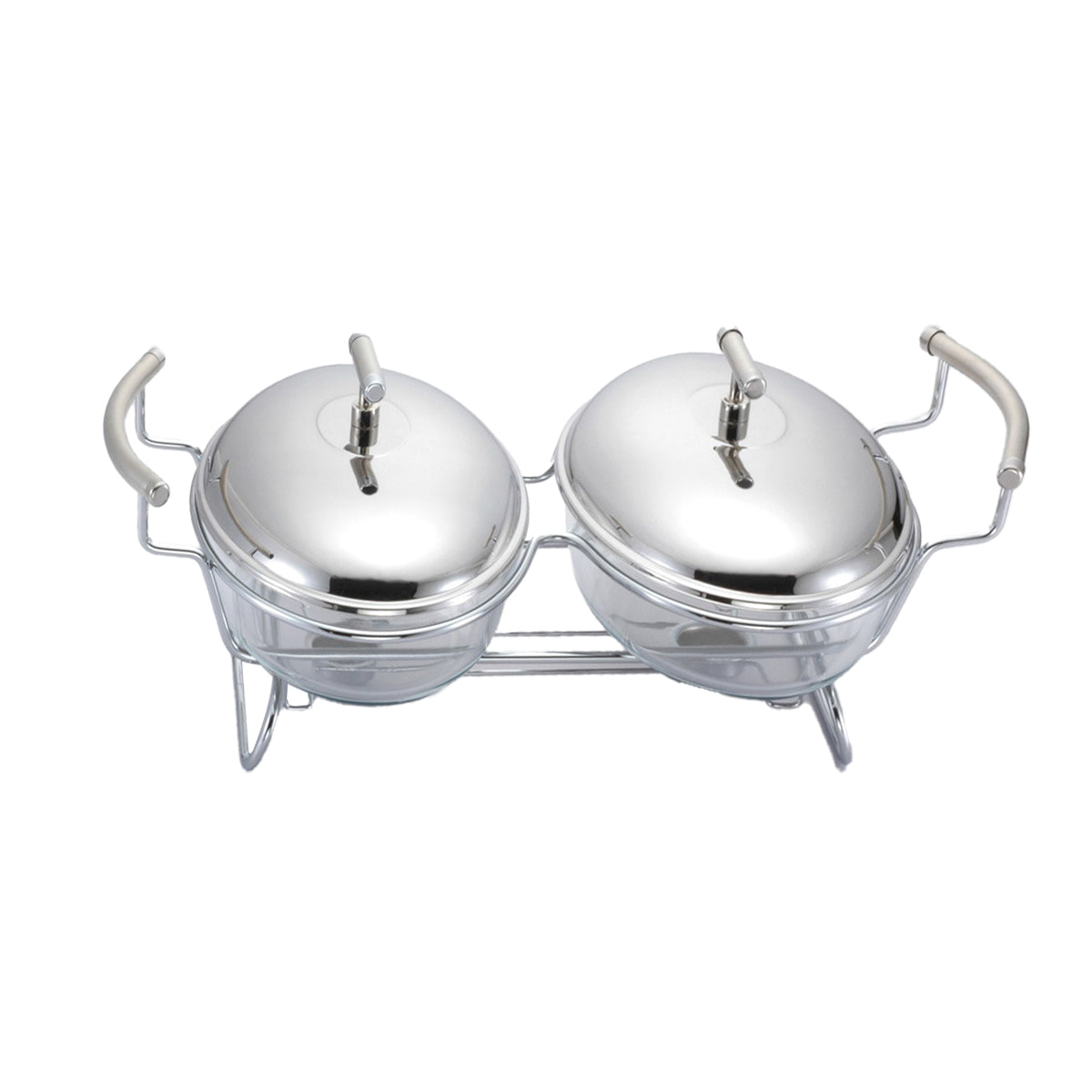 ﻿﻿2 Oval Food Warmers with Two Candles -2x3.0 Lit. -Stainless Steel 18/10 & Tempered Glass