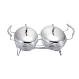 ﻿2 Oval Food Warmers with Two Candles -2x2.0 Lit. -Stainless Steel 18/10 & Tempered Glass