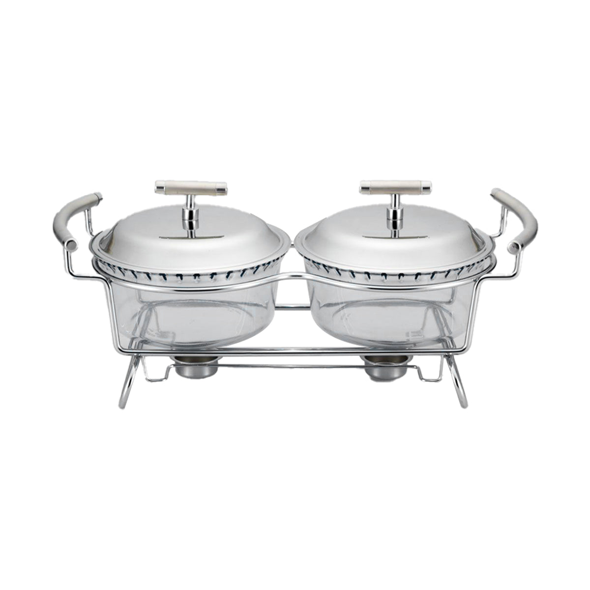 2 Round Soup Warmers with Two Candles -2x2.5 Lit. -Stainless Steel 18/10 & Tempered Glass