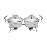 2 Round Soup Warmers with Two Candles -2x1.5 Lit. -Stainless Steel 18/10 & Tempered Glass