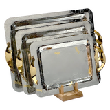 Rectangular Tray with Handles, 3 Pieces -Italian Design -Silver & Gold -Stainless Steel 18/10