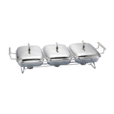3 Rectangular Food Warmers with Three Candles -3x2.0 Lit. -Stainless Steel 18/10 & Tempered Glass