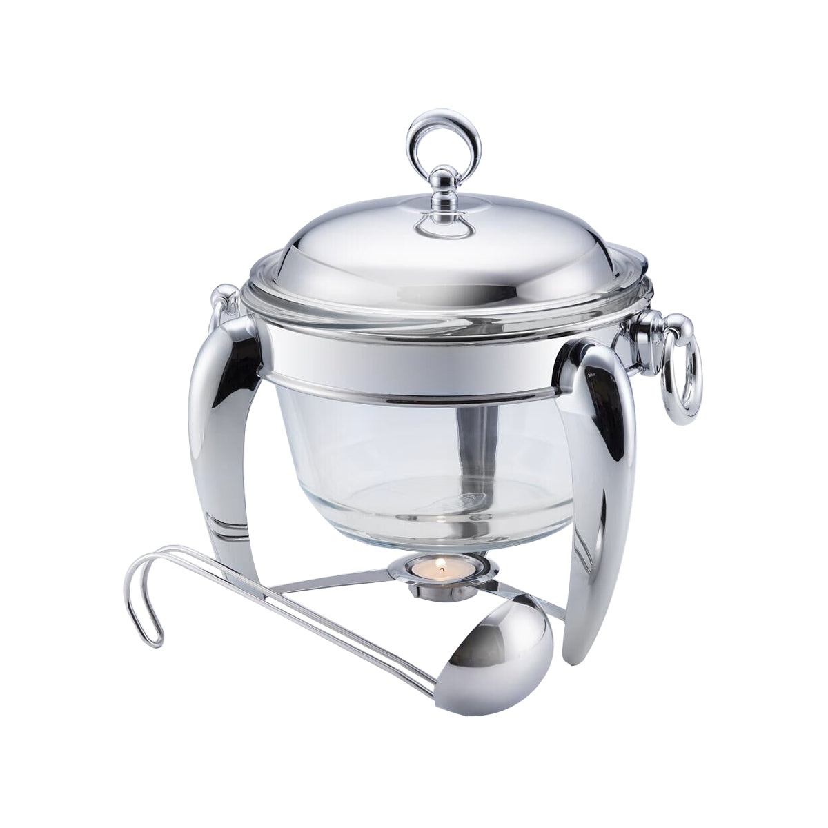﻿Soup Warmer with Ladle -4.0 Lit. -Stainless Steel 18/10 & Tempered Glass