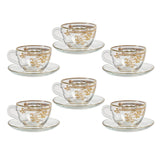 Pasabahce Tea Cup with Saucer Set, 12 Pieces -Gold