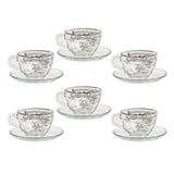 Pasabahce Tea Cup with Saucer Set, 12 Pieces -Silver
